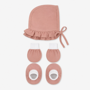 🌾 Grain Cotton Cap, Mittens & Booties Set