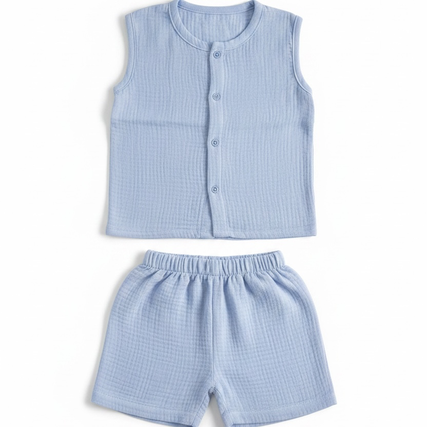Morning Sky Crinkled Muslin Jabla & Shorts Set