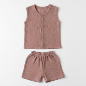 Dusty Rose Crinkled Muslin Jabla & Shorts Set