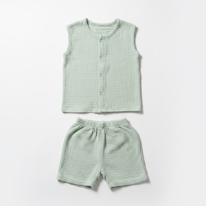 Sage Whisper Crinkled Muslin Jabla & Shorts Set