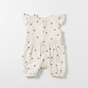 Strawberry Bliss Muslin Baby Romper 🍓