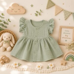 Sage Whisper Crinkled Muslin Frock