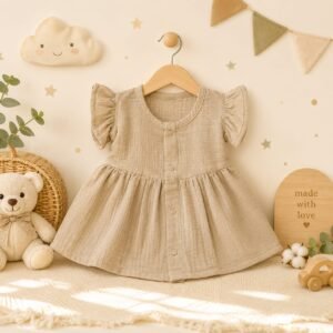 Oat Linen Crinkled Muslin Frock